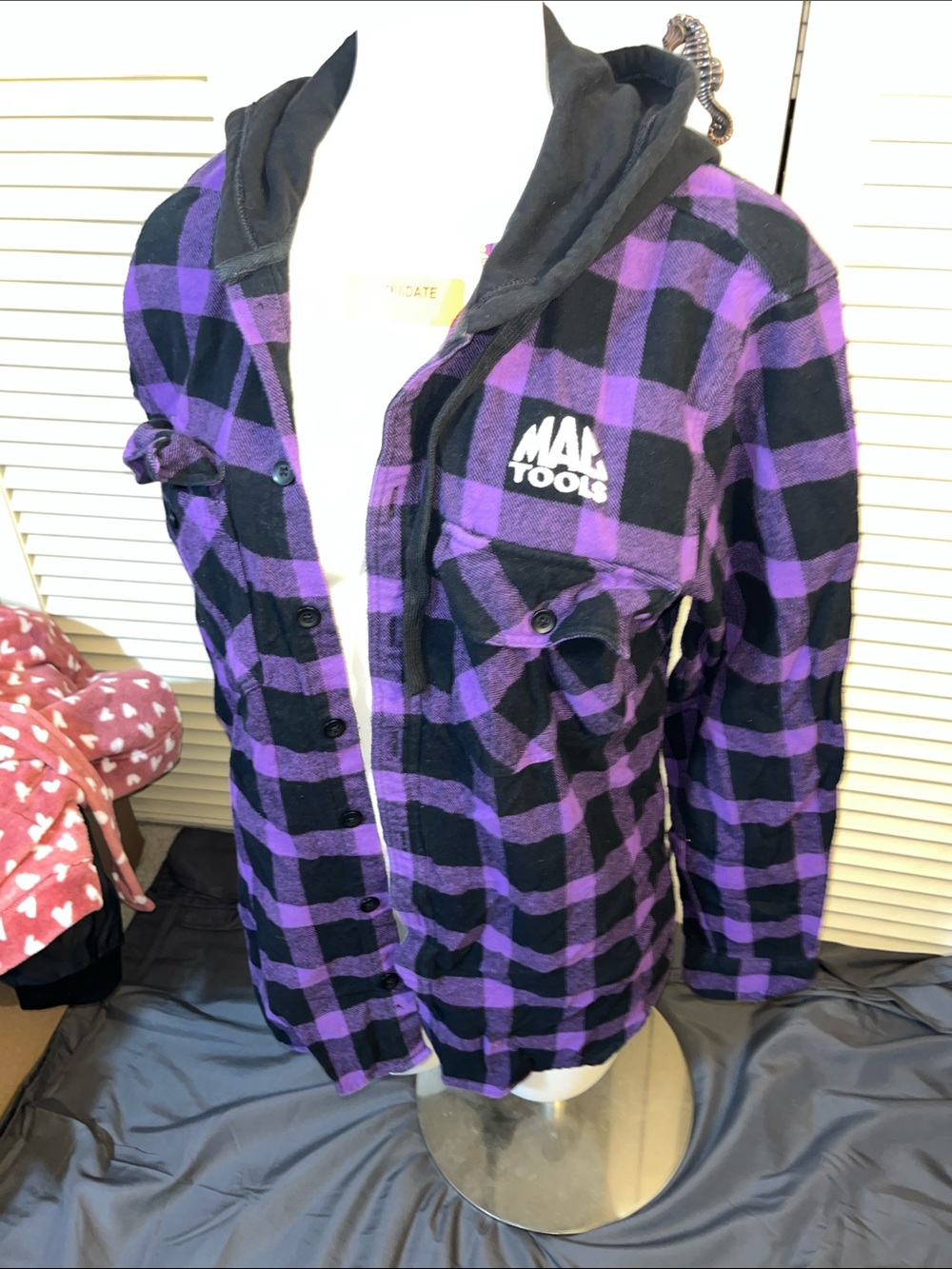 Mac Tools Men's Purple & Black Plaid Hooded Flannel Jacket